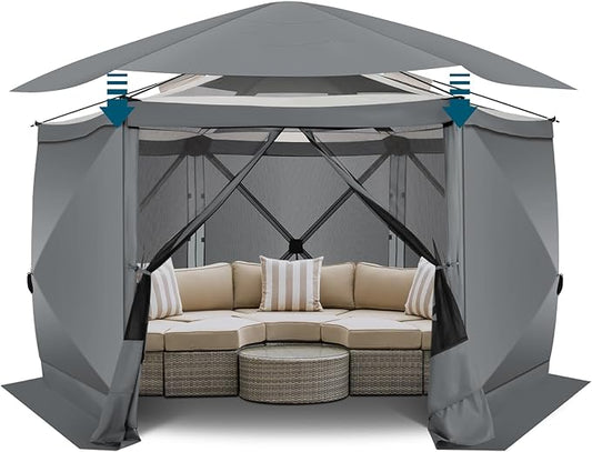 COBIZI 12x12 FT Pop Up Canopy Extendable Tent, Gazebos On Clearance with Removable Roof, Screened in Gazebo with sidewalls, Screen Tents Portable carpas para Patio for Outdoor Camping,Backyard,Gray