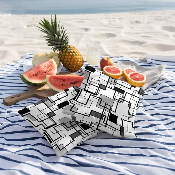 Vandarllin Outdoor Throw Pillows Covers 24x24 inch Set of 2 Waterproof Gray Geometric Stripes Decorative Zippered Cushion Covers for Patio Furniture, Modern Abstract Lines Lumbar Pillowcases
