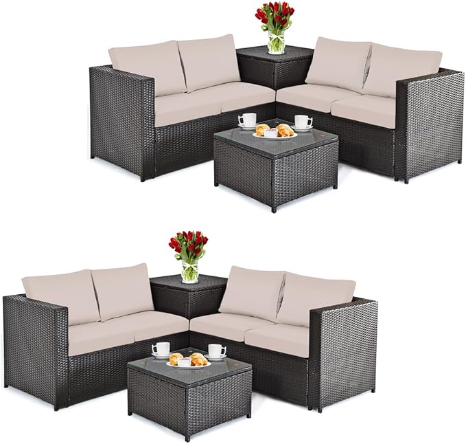 DORTALA 8 Pieces Outdoor Patio Furniture Set, Weather Resistant PE Rattan Conversation Set with Loveseats, Outdoor Sectional Sofa Set with Comfy Cushions for Garden and Poolside, Brown