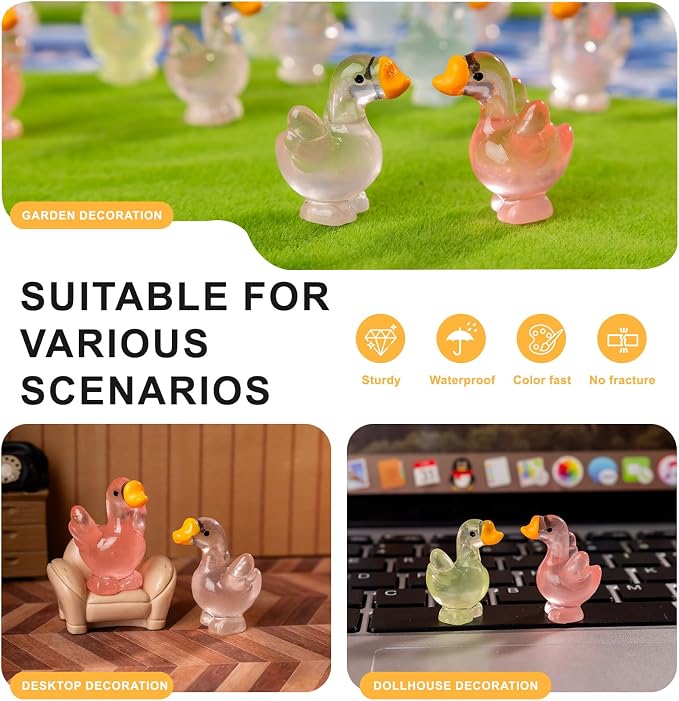 60 pcs Mini Resin Swan Many Styles Variety Tiny Luminous Animals Figures Miniature Little Small Animal Figurines Bulk for Micro Fairy Garden Landscape Accessories Hide Crafts Decor Aquarium