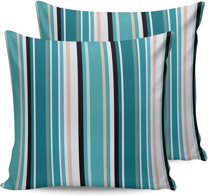 Outdoor Waterproof Pillow Covers for Patio Furniture Simple Stripe Decorative Throw Pillow Cover Geometric Pattern Pillowcases Set of 2 Cushion Case for Sofa Couch Chair Home Decor 16x16 inch