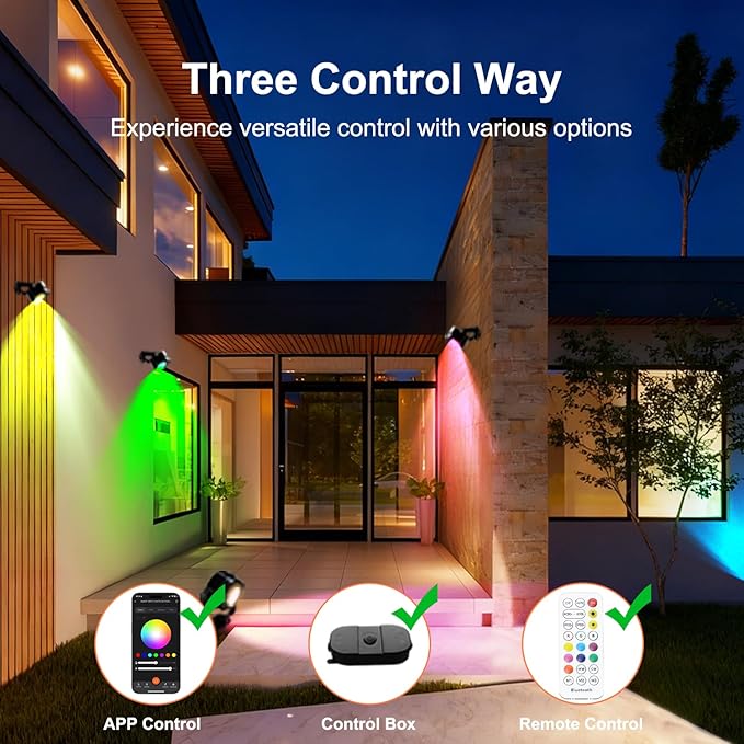VTimes 8pcs Outdoor Lights, IP65 Waterproof Landscape Lighting, Low Voltage Landscape Lighting with 16 Scene Modes, APP & Remote Control, Color Changing Outdoor SpotLights for Garden,Lawn,Holiday