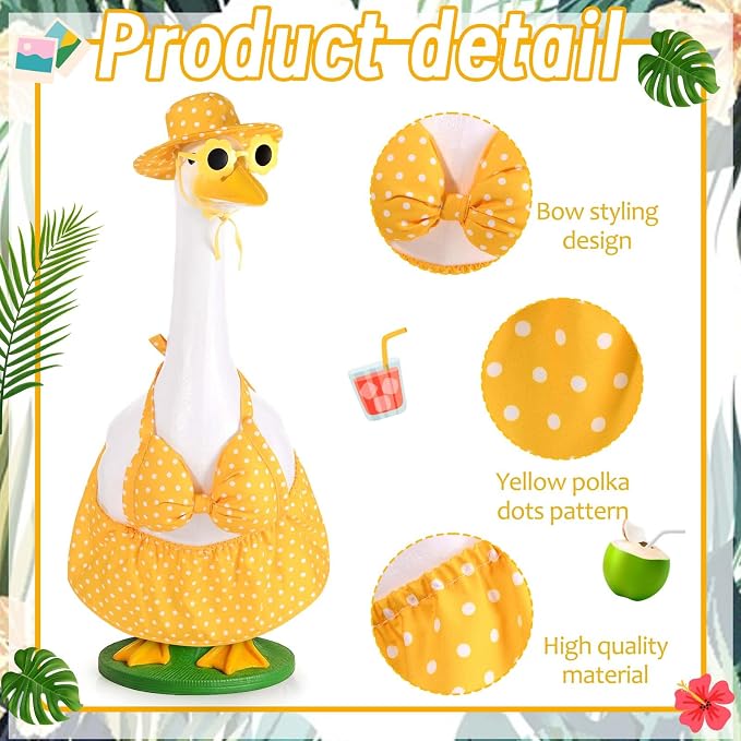 JcHrmers Hawaiian Goose Outfit Summer Porch Goose Outfits Bikini Goose Clothes for Outdoor Garden Yard Decor (Yellow Polka Dots, 23 Inch)