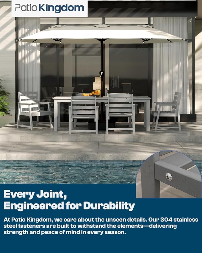 9-Piece HDPE Patio Dining Set for 8, 75.2" Table,Gray | HDPE material, umbrella hole design, weather-resistant patio furniture, perfect for yard, lawn, garden, balcony, deck