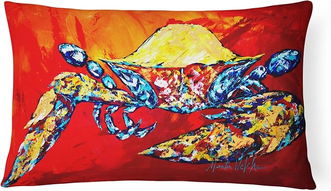 Caroline's Treasures MW1208PW1216 Bring it on Crab in Red Canvas Fabric Decorative Pillow Machine Washable, Indoor Outdoor Decorative Pillow for Couch, Bed or Patio, 12HX16W