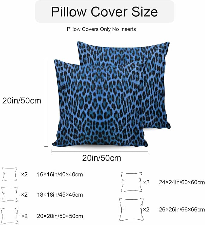 Vandarllin Outdoor Throw Pillows Covers 20x20 inch Set of 2 Waterproof Blue Leopard Print Decorative Zippered Cushion Covers for Patio Furniture, Retro Animal Fur Pattern Lumbar Pillowcases