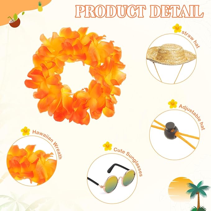 Shyyween Summer Porch Goose Outfits for Plastic Goose 23/17'' Hawaiian Lawn Patio Statue Clothes Straw Hat and Hawaiian Lei Costume(Tropical Orange)