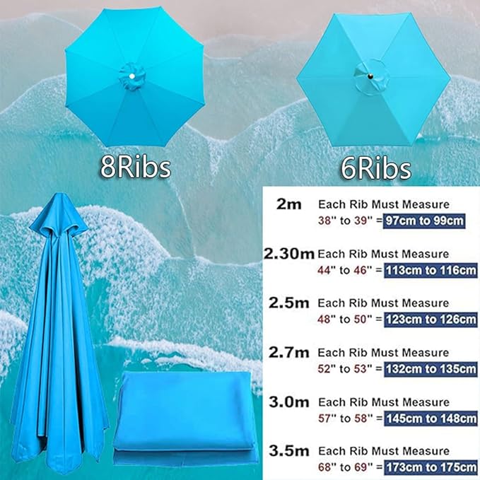 6/8 Ribs Patio Umbrella Replacement Canopy 6.5ft 7.5ft 8.2ft 8.9ft 9.8ft 11.5ft Waterproof UV Protective Replacement Parasol Fabric Cover for Garden Outdoor(Black,11.5ft/6ribs)