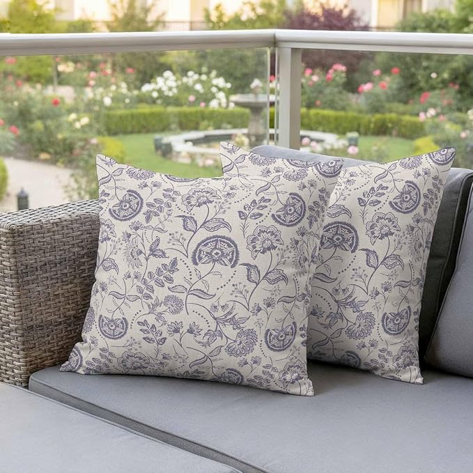 Outdoor Pillow Covers 26x26 Set of 2, Purple Fruit Waterproof Patio Throw Pillow Covers for Couch Sofa Chair, Country Retro Floral Botanical Plant Decorative Pillowcases for Throw Pillows