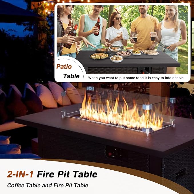 Patio Furniture Set with Fire Pit Table, Outdoor Sectional Rattan Sofa Set, Patio Set Seating Furniture with Thickened Cushions (Gray, 5 Pieces)