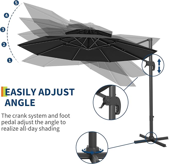 GarveeLife 10FT Patio Umbrella, Offset Cantilever Outdoor Patio Table Umbrella, UV Protection, Fade Resistant Polyester, Easy Tilt Adjustment for Pool, Deck, Garden, Backyard, Black