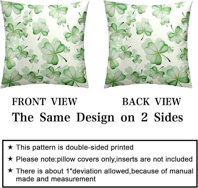 Green Lucky Charm St Patricks Day Pillow Covers 24x24 Pack of 2 Spring Summer Shamrock Pillows Cases Soft Touch March Home Decorations for St Patricks Day