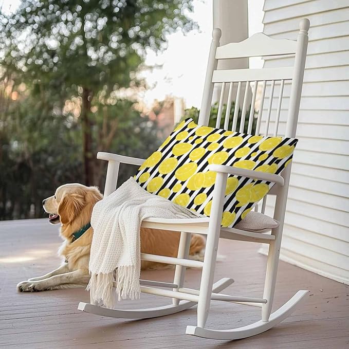Vandarllin Outdoor Throw Pillows Covers 20x12 inch Set of 2 Waterproof Yellow Lemon Decorative Zippered Cushion Covers for Patio Furniture, Summer Fruit Black Stripes Lumbar Pillowcases