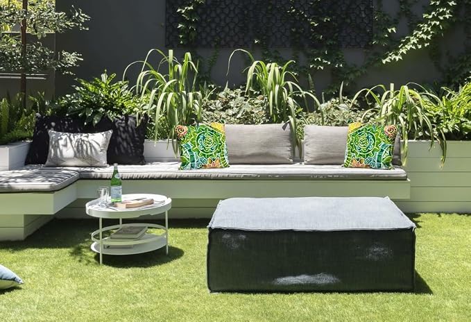 Outdoor Waterproof Decorative Throw Pillow Cover for Patio Furniture, 18x18 Inch Fade Resistant Patio Garden Cushion Cover for Couch Bed Sofa, Floral Green