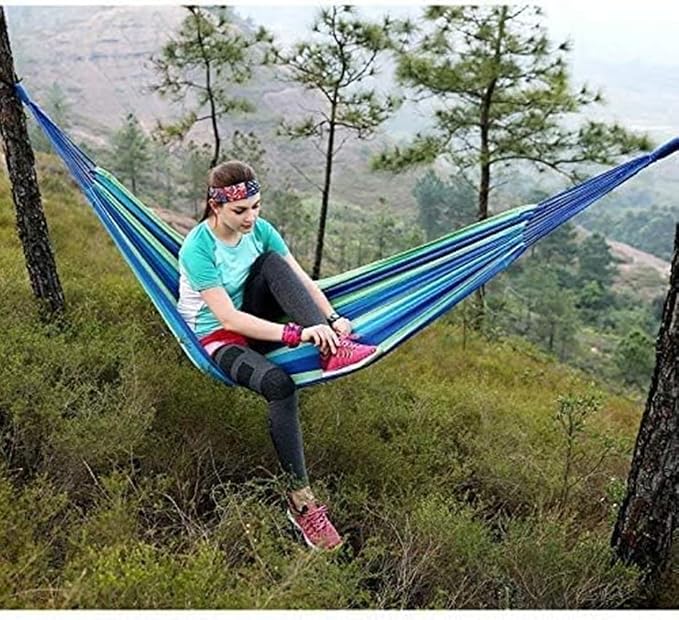 Portable Cotton Hammock, Suitable for Hanging Durable hammocks, Perfect for Camping Outdoor/Indoor Backyard, with Hanging Ropes and Carrying Bags (Blue, X-Large)