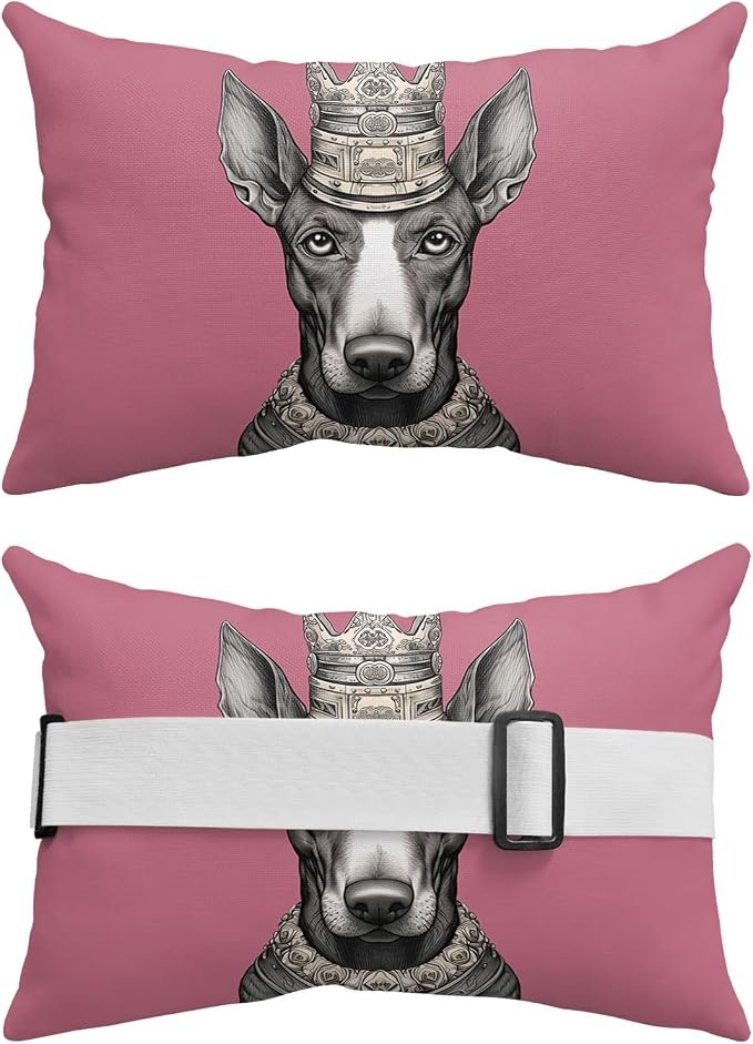 Outdoor Pillows Covers with Inserts Pet Dog with A Crown Waterproof Recliner Pillow with Adjustable Strap Throw Pillows for Patio Furniture Pool Lounge Chair, 12x20 inch, 2PCS