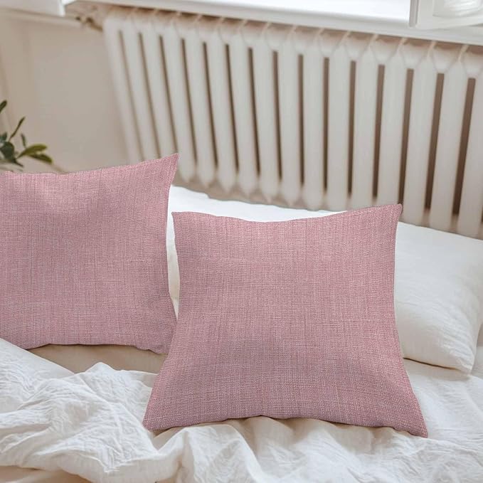 Vandarllin Outdoor Throw Pillows Covers 26x26 inch Set of 2 Waterproof Pink Linen Decorative Zippered Cushion Covers for Patio Furniture, Farmhouse Pure Color Lumbar Pillowcases