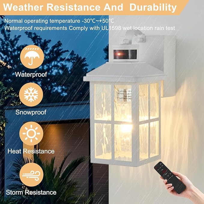 Porch Lights with GFCI Outlet with Remote | Dusk to Dawn Motion Sensor Outdoor Light, Upgraded 4 Lighting Modes Exterior Fixture Outside Lights for House Patio Garage
