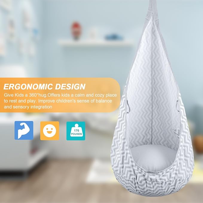YAERSI Kids Pod Swing Seat, Hammock Chair with PVC Inflatable Cushion,Sensory Swing for Indoor and Outdoor Play Portable