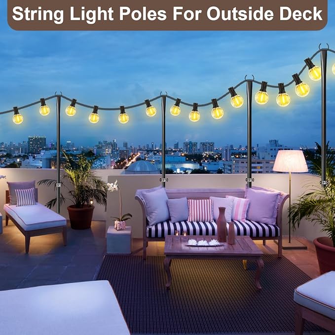 MuliVid 2 Pack 10FT Lighting Hanging Pole for Outside, Waterproof Hardened Metal Outdoor String Light Poles for Patio, Garden, Bistro, Wedding, Parties