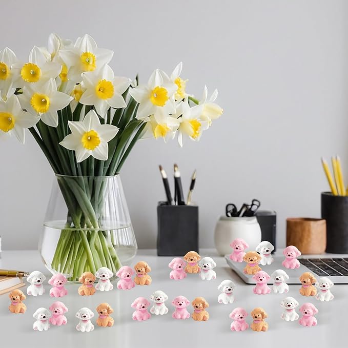 60 Pcs Mini Resin Dog Figurines Animal Statues Miniature Figures for Crafts Fairy Garden Accessories Micro Landscape Decoration