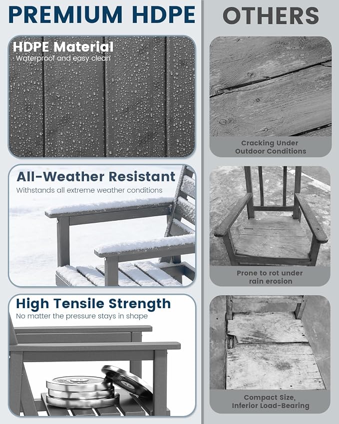 FOOWIN Outdoor Table and Chairs Set 7-Piece HDPE All Weather Patio Dining Set with Umbrella Hole,Outdoor Patio Furniture Dining Set for 6,Patio Kitchen Table Set for Garden,Backyard,Poolside Grey