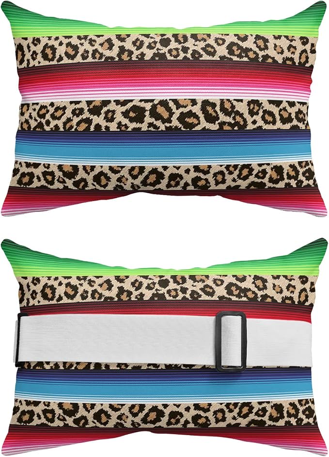 Outdoor Pillows Covers with Inserts Mexico Leopard Print Green Red Blue Waterproof Recliner Pillow with Adjustable Strap Throw Pillows for Patio Furniture Pool Lounge Chair, 11x16 inch, 1PCS
