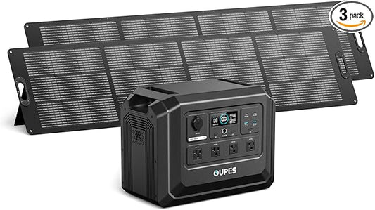 OUPES 2000W Solar Generator Kit Mega 1 Lite with 2x 240W Solar Panels (480W Total), 1024Wh LiFePO4 Power Station, 46 Min AC Charge, Ultra-Fast Solar Recharge, Home Backup & Off-Grid Living
