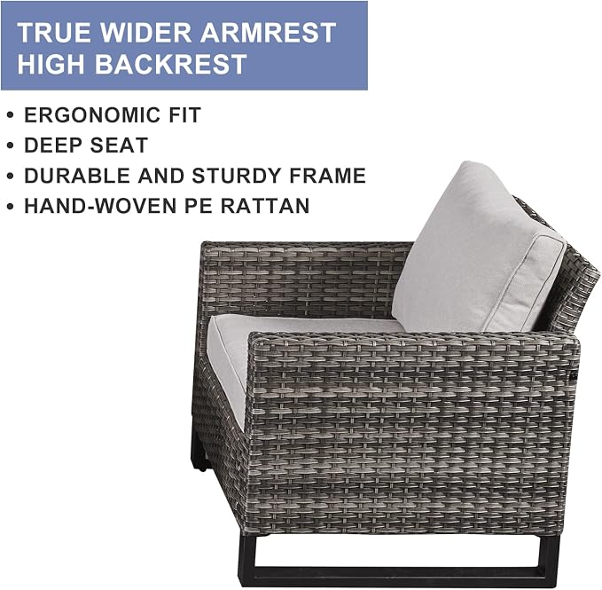 HUMMUH Outdoor Chairs PE Wicker Patio Dining Chairs Set of 2 High Back Metal Frame Porch Chairs with 4 inch Seat Cushions