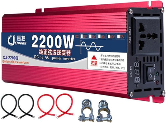 Upgraded high Power 6000W 8000W 10000W 12000W 16000W Pure Sine Wave Power Inverter 12V 24V 48V DC to 110V 220V AC Converter with LED Display for Car/RV Home Solar System(2200W,24vto220V)
