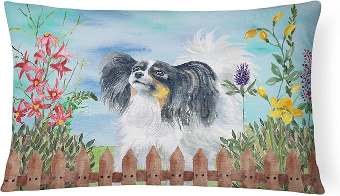 Caroline's Treasures CK1219PW1216 Papillon Spring Canvas Fabric Decorative Pillow Machine Washable, Indoor Outdoor Decorative Pillow for Couch, Bed or Patio, 12HX16W