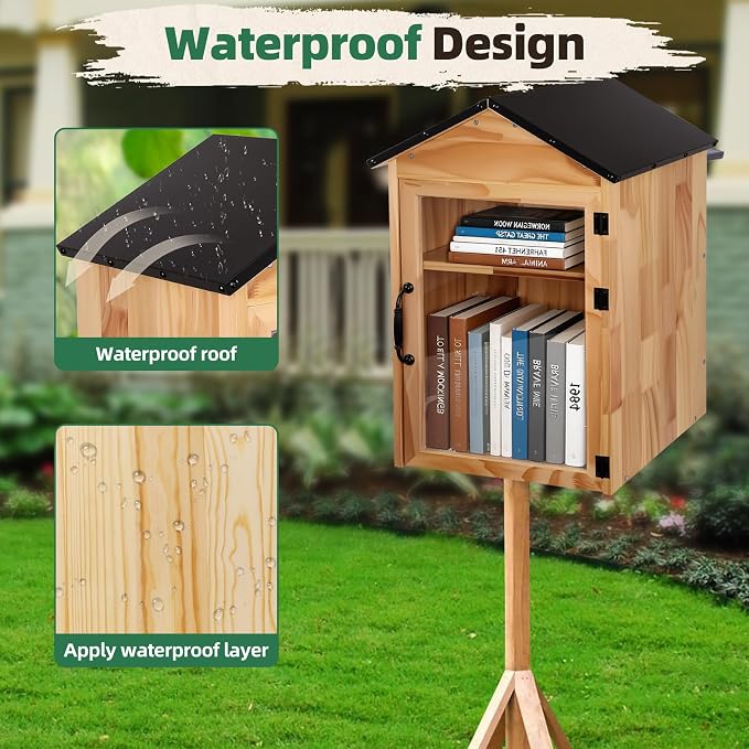 Little Free Library Box Outdoor – 2-Tier Outdoor Library Book Box with Adjustable Shelf, Weatherproof Wood, Free Little for Neighborhoods, Schools, Community