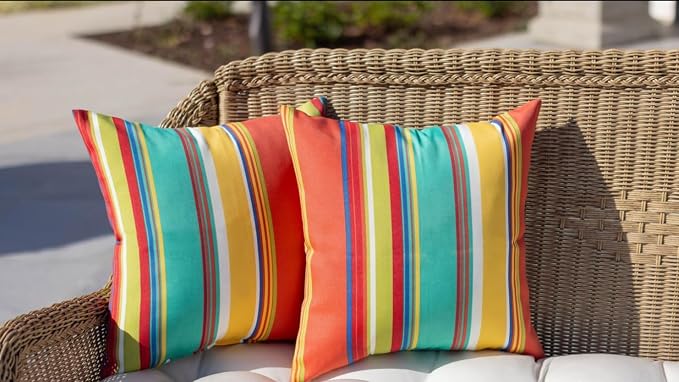 RSH DECOR Made with Indoor/Outdoor All Weather Sunbrella Fabric, Decorative Accent Pillows for Patio Furniture, Reversible, 17" x 17", Canvas Melon - Set of 4 Square Throw Pillows - Made in USA
