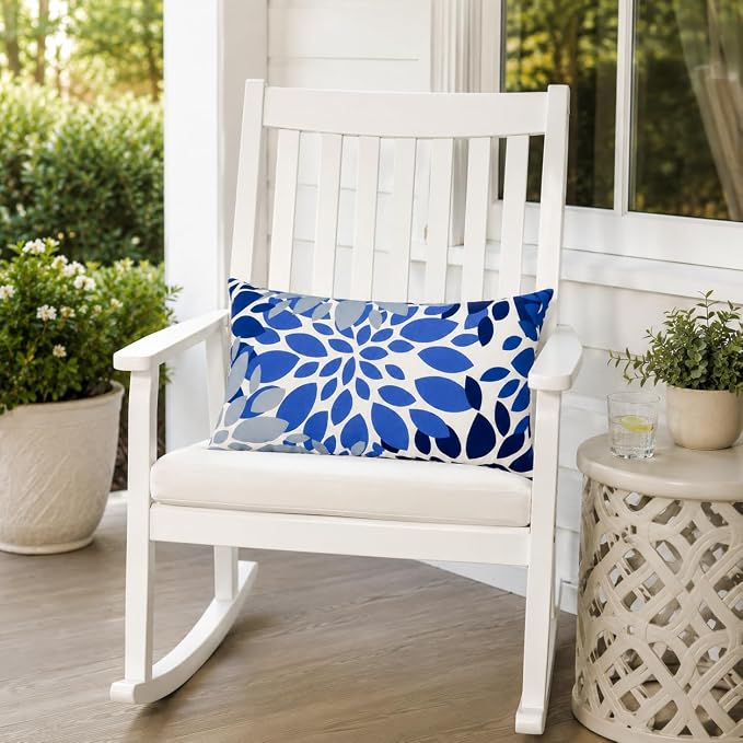 Outdoor Patio Lumbar Pillows Pack of 2, 12"x20" | Fade Resistant Outdoor Waterproof Lumbar Pillow with Inners Decorative Garden Lumbar Cushions for Home Patio Terrace Sofa