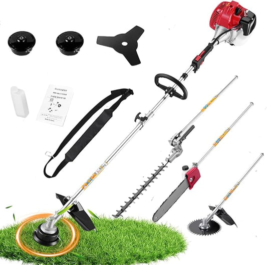 58CC Gas Powered String Trimmer, 2-Cycle Weed Wacker 5-in-1 Multi-Function Tool, Brush Cutter, Hedge Trimmer, Edger, Pole Chainsaw, Gas Powered Weed Eater for Lawn Care
