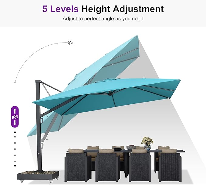 PURPLE LEAF 12' X 9' Offset Cantilever Patio Umbrella, Turquoise Blue