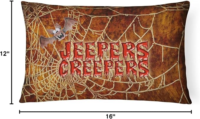 Caroline's Treasures SB3018PW1216 Jeepers Creepers with Bat and Spider Web Halloween Canvas Fabric Decorative Pillow 100% Machine Washable Pillow, Indoor or Outdoor Decorative Throw Pillow for Couch,