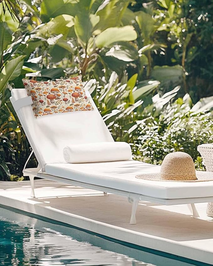 Outdoor Pillows Covers with Inserts Fall Thanksgiving Mushroom Retro Flower Floral Plant Waterproof Pillow with Adjustable Strap Throw Pillows for Patio Furniture Recliner Lounge Chair, 11"x16", 2PCS