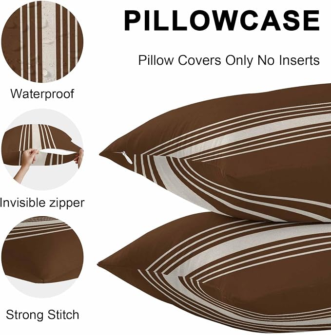 Brown Beige Striped Outdoor Pillow Covers 26x26 Inch Throw Pillow Covers Set of 2 Waterproof Decorative Pillow Cases Modern Farmhouse Retro Lines Cushion Covers for Patio Furniture Garden Couch Sofa