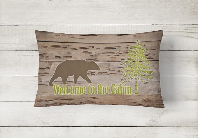 Caroline's Treasures SB3081PW1216 Welcome to The Cabin Canvas Fabric Decorative Pillow 100% Machine Washable Pillow, Indoor or Outdoor Decorative Throw Pillow for Couch, Bed or Patio