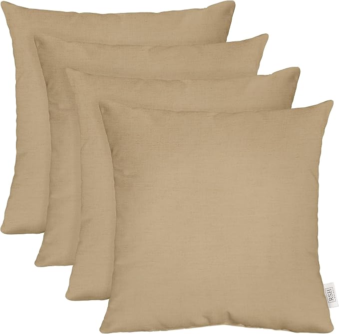 RSH DECOR: Sunbrella Square Throw Pillows Set of 4 | 24" x 24" | Water and Fade-Resistant Performance Fabric | Outdoor Pillow Covers with Down-Alternative Inserts | Canvas Heather Beige