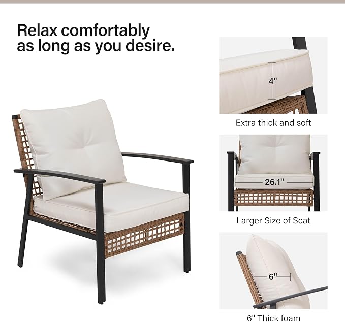 LAUSAINT HOME Outdoor Rattan Bistro Set, Patio Furniture Wicker Chairs Set of 8 with Deep Seating and Thick Cushions, Oversize Conversation Set for Garden, Balcony and Backyard (Beige)