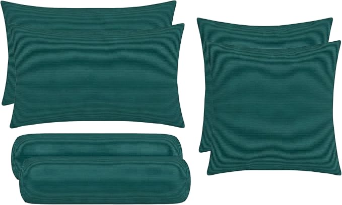 RSH DECOR: 6-Pack Pillow Set | All-Weather Fabric | Water & Fade-Resistant | 17" Square, 20" x 12" Lumbar, 20" x 6" Neck Roll Pillows | Outdoor Pillows for Patio | Made in USA (Idol Lagoon Peacock)
