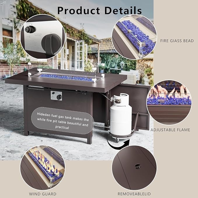 Aluminum Patio Furniture Set with Fire Pit Table, 7 Seats Outdoor Patio Conversation Sets with Ottomans, Modern Metal Patio Sectional Sofa with Upgrade Cushions for Patio, Backyard, Deck - Sand