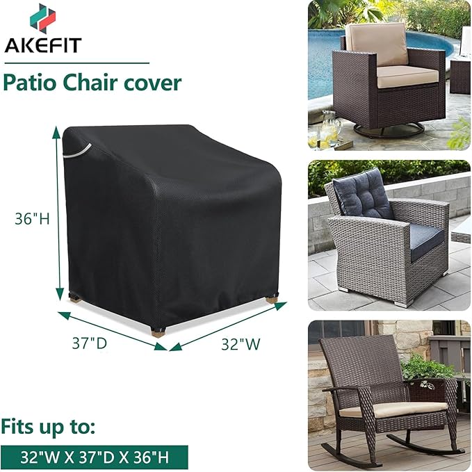 AKEfit Patio Chair Covers for Outdoor Furniture Waterproof 1 Pack,Heavy Duty Waterproof Outdoor Chair Covers for All-Weather Protection Lawn Lounge Deep Seat,Black-32Wx37Dx36H inches