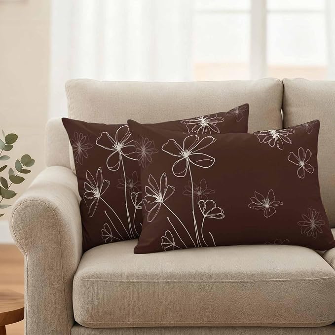 Lumbar Pillow Covers 20x12 Inch Set of 2, Brown Waterproof Outdoor Pillow Covers, Spring Flora Decorative Cushion Pillowcases for Couch, Sofa, Bed, Garden, Patio