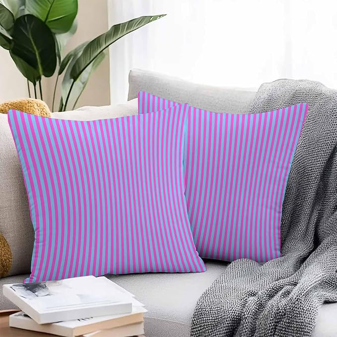 Throw Pillow Covers 20x20 Inch Set of 2, Purple Striped Waterproof Outdoor Cushion Covers, Geometric Pink Vertical Solid Rainbow Decorative Pillowcases for Couch, Sofa, Bed, Garden, Patio
