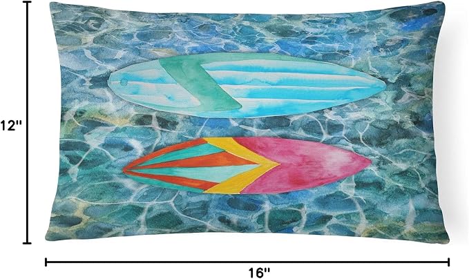 Caroline's Treasures BB5366PW1216 Surf Boards on The Water Canvas Fabric Decorative Pillow Machine Washable, Indoor Outdoor Decorative Pillow for Couch, Bed or Patio, 12HX16W