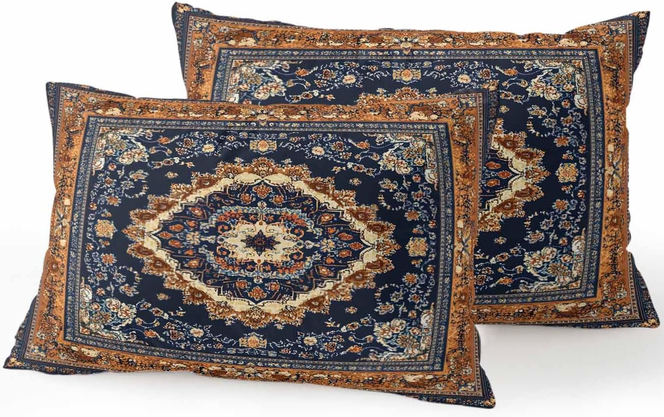 Outdoor Pillows with Inserts Set of 2 12x20, Blue Burnt Orange Boho Waterproof Outdoor/Indoor Throw Pillows, Antique Southwestern Tribal Decorative Pillow for Bed Couch Sofa Patio Furniture