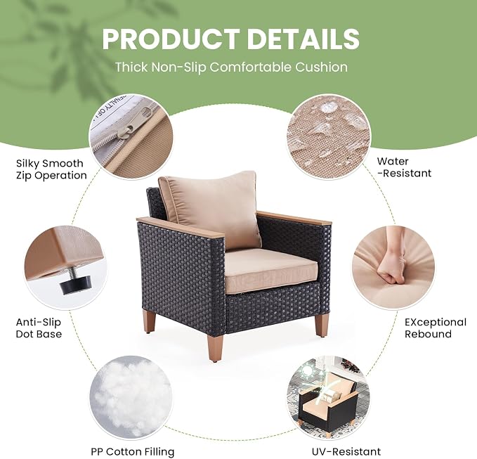 Soohow Outdoor Furniture Set, 5 Piece Patio Conversation Set with Cushions, PE Outdoor Wicker Conversation Set Sectional Patio Sofa, All-Weather Rattan Sofa for Backyard, Garden, and Poolside